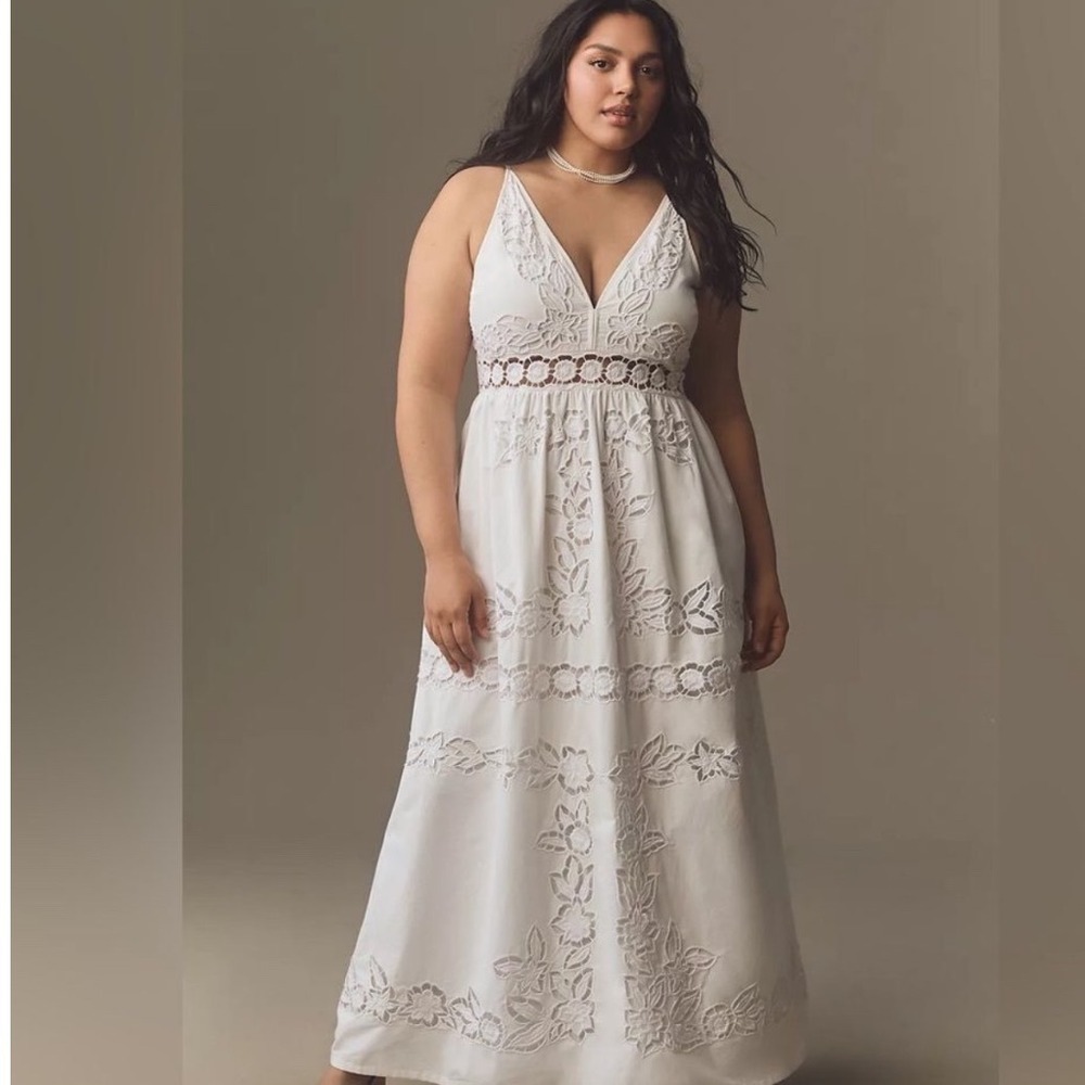 Anthropologie Vineet Bahl Sleeveless V-Neck Floral Cutwork Dress White 2X - Picture 10 of 10